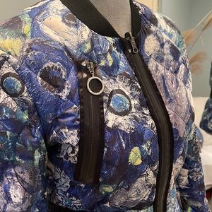 Just Cavalli lightweight down jacket. Blue and black. Size 42 Italian, XS US.